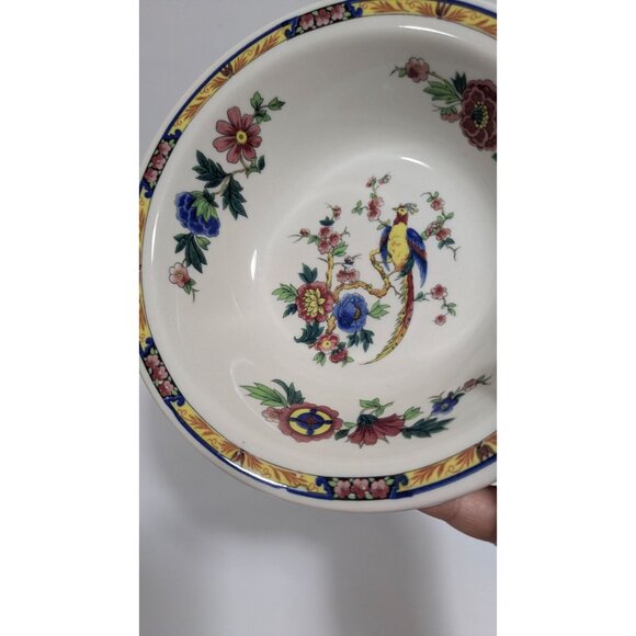 Syracuse China Dewitt Clinton Pilgrim 6" Rim Cereal Bowl Floral Bird Vintage USA - Picture 4 of 11